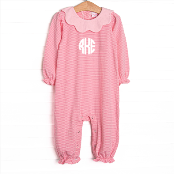 Petra Pink Scalloped Bib Romper, Pink