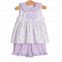 Picking Wildflowers Collared Short Set, Purple