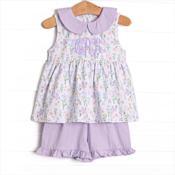 Picking Wildflowers Collared Short Set, Purple