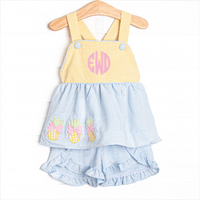 Pineapple Paradise Applique Ruffle Short Set, Blue