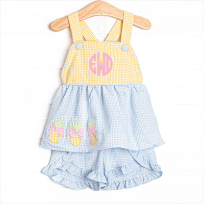 Pineapple Paradise Applique Ruffle Short Set, Blue