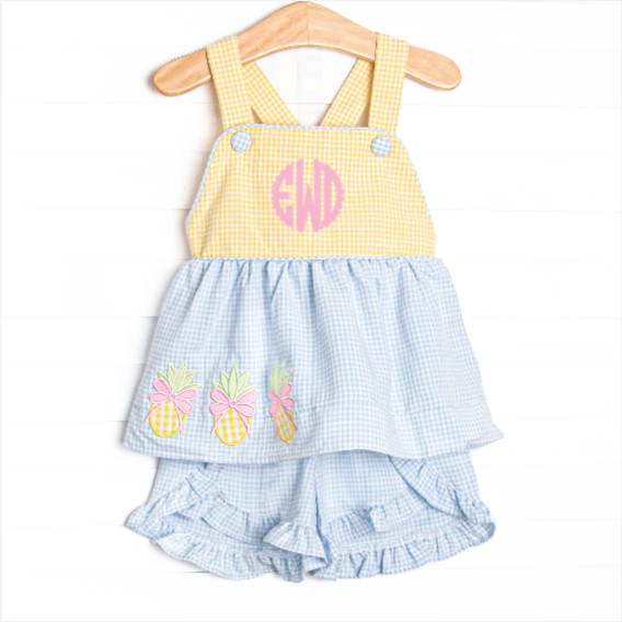 Pineapple Paradise Applique Ruffle Short Set, Blue