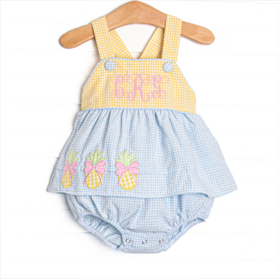Pineapple Paradise Applique Skirted Bubble, Blue