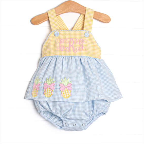 Pineapple Paradise Applique Skirted Bubble, Blue