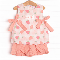 Pineberry Picnic Ruffle Short Set, Pink