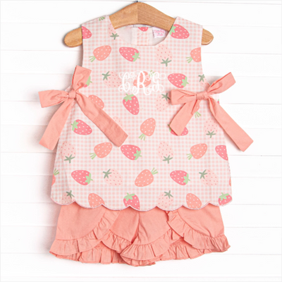 Pineberry Picnic Ruffle Short Set, Pink
