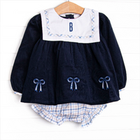 Poised Plaid Bows Applique Diaper Set, Blue
