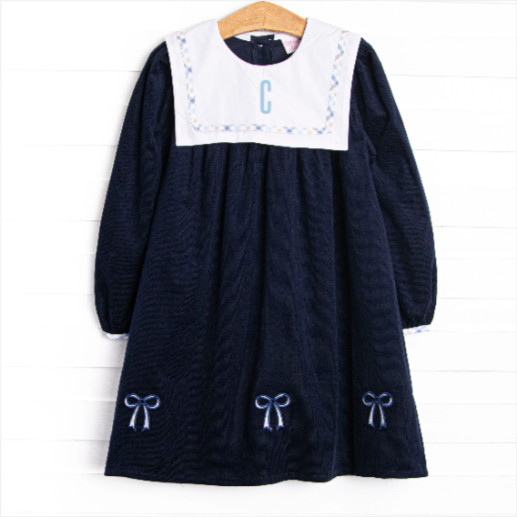 Poised Plaid Bows Applique Dress, Blue