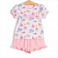 Pool Day Pooch Ruffle Short Set, Pink