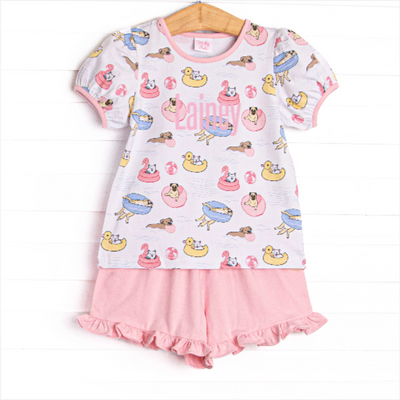 Pool Day Pooch Ruffle Short Set, Pink