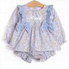Poppy Fields Bow Diaper Set, Blue