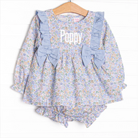 Poppy Fields Bow Diaper Set, Blue