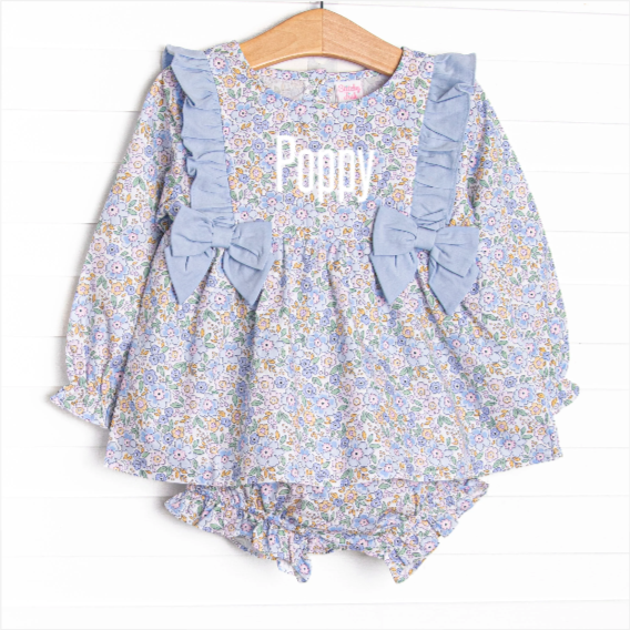 Poppy Fields Bow Diaper Set, Blue