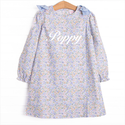 Poppy Fields Bow Dress, Blue