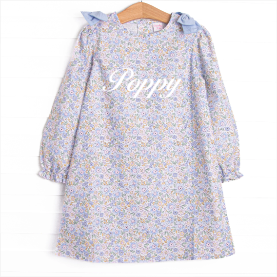 Poppy Fields Bow Dress, Blue