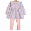 Poppy Fields Scalloped Flutter Sleeve Legging Set, Pink