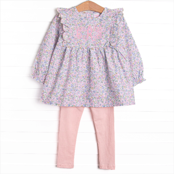 Poppy Fields Scalloped Flutter Sleeve Legging Set, Pink