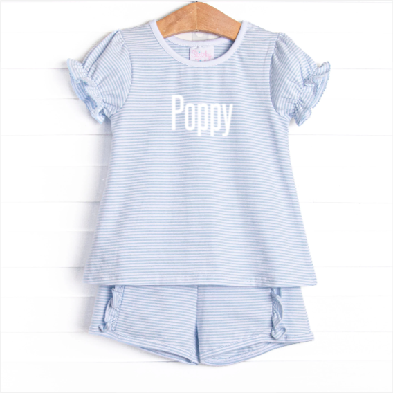 Poppy Ruffle Short Set, Blue Stripe