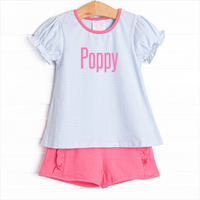 Poppy Ruffle Short Set, Pink and Blue Stripe