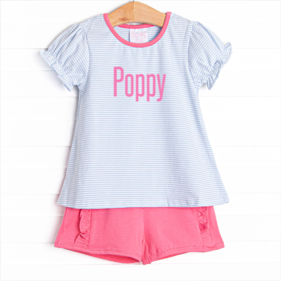 Poppy Ruffle Short Set, Pink and Blue Stripe