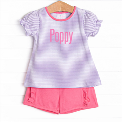 Poppy Ruffle Short Set, Pink and Purple Stripe