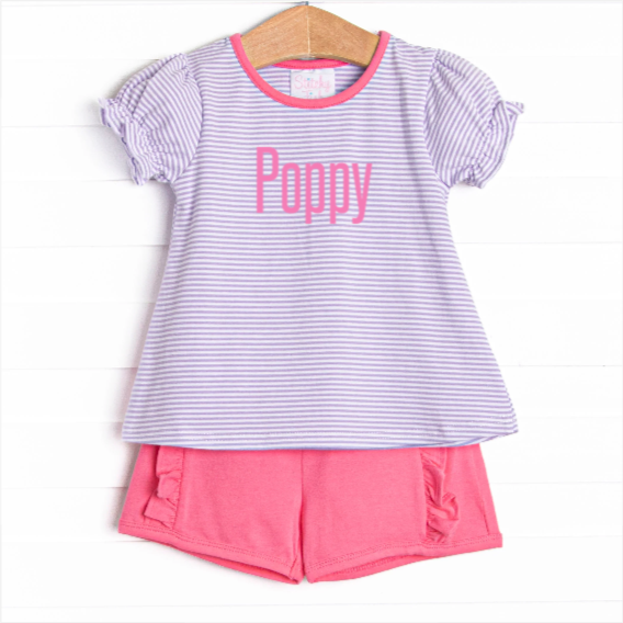 Poppy Ruffle Short Set, Pink and Purple Stripe