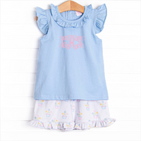 Potted Petals Ruffle Short Set, Blue