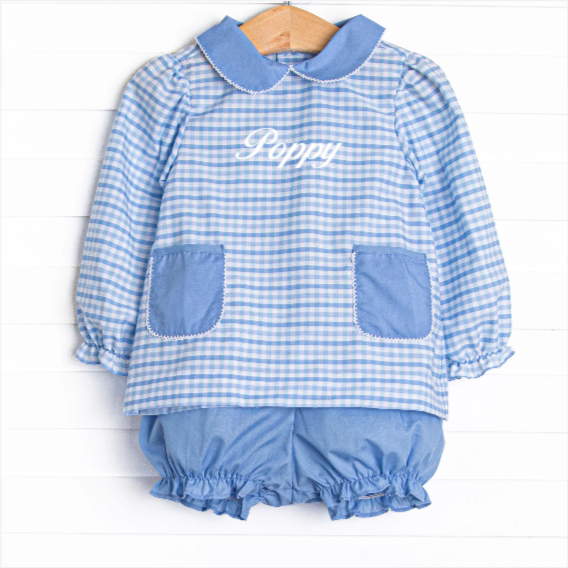Powder Blue Plaid Pocket Bloomer Set, Blue