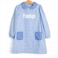 Powder Blue Plaid Pocket Dress, Blue