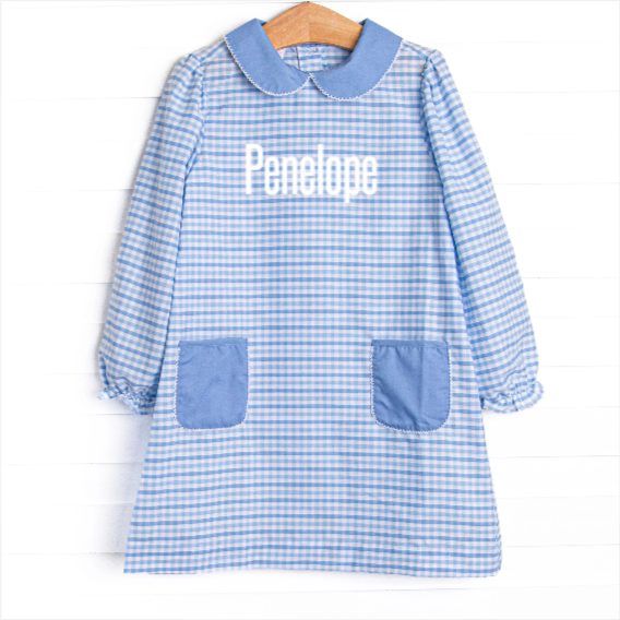 Powder Blue Plaid Pocket Dress, Blue