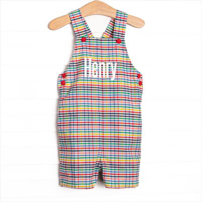 Prep School Plaid Short Romper, Red