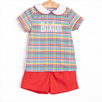 Prep School Plaid Short Set, Red