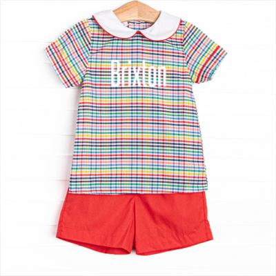 Prep School Plaid Short Set, Red
