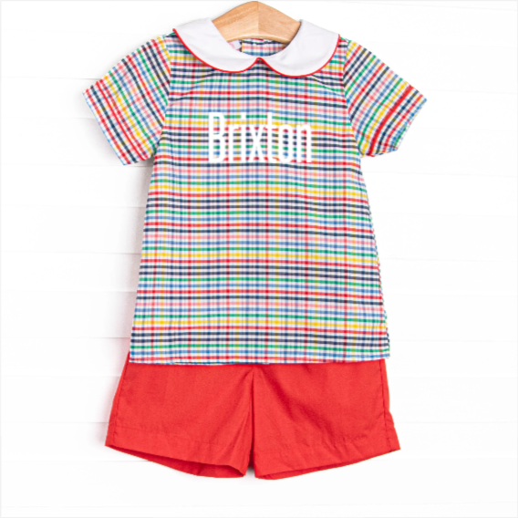 Prep School Plaid Short Set, Red
