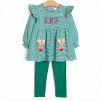 Red Nose Reindeer Applique Legging Set, Green
