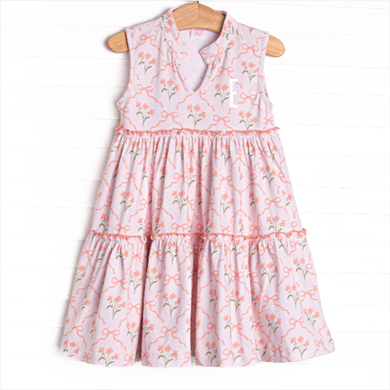 Rosebud Ribbons Tiered Dress, Pink