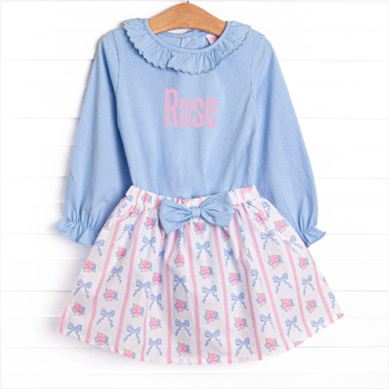 Rose of Bows Skirt Set, Blue