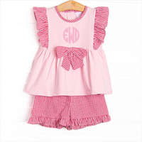 Rosey Red Bow Ruffle Short Set, Pink