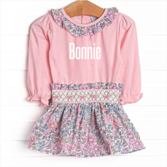 Ruffled Ribbons Smocked Skirt Set, Pink