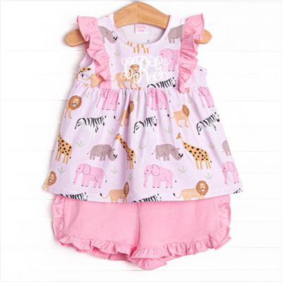Safari Summer Ruffle Short Set, Pink