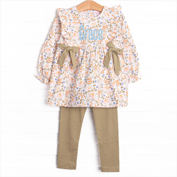 Sage Green Garden Side Tie Legging Set, Green