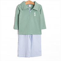 Sage and Stripes Polo Pant Set, Green