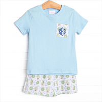 Sandy Sea Turtle Short Set, Blue