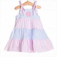 Santorini Seersucker Tiered Dress, Blue