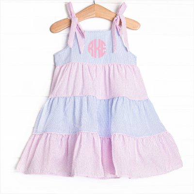 Santorini Seersucker Tiered Dress, Blue