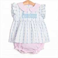 Satin Ribbon Seersucker Diaper Set, Blue