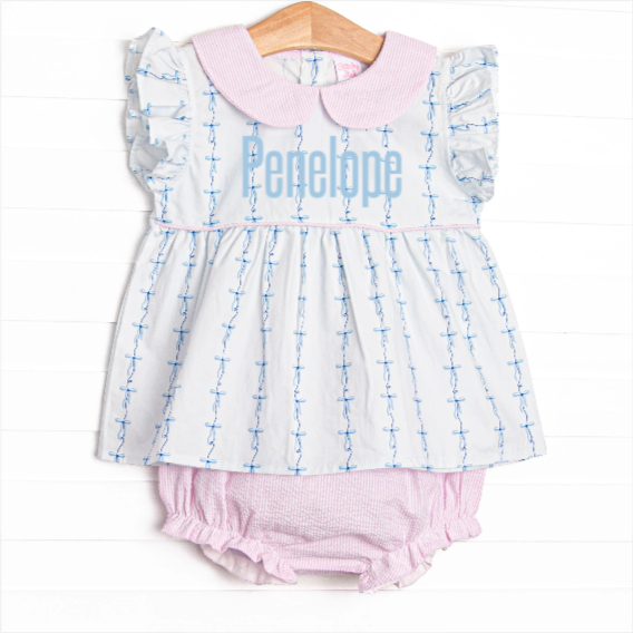 Satin Ribbon Seersucker Diaper Set, Blue