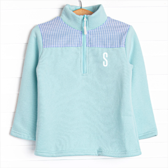 Sawyer Fleece Pullover, Mint and Blue Gingham