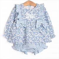 Saylor Floral Bow Diaper Set, Blue