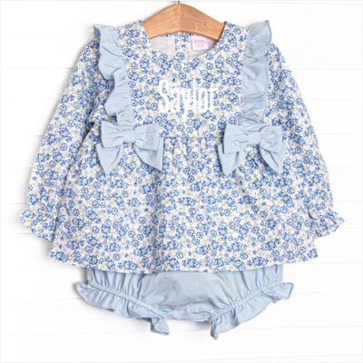 Saylor Floral Bow Diaper Set, Blue